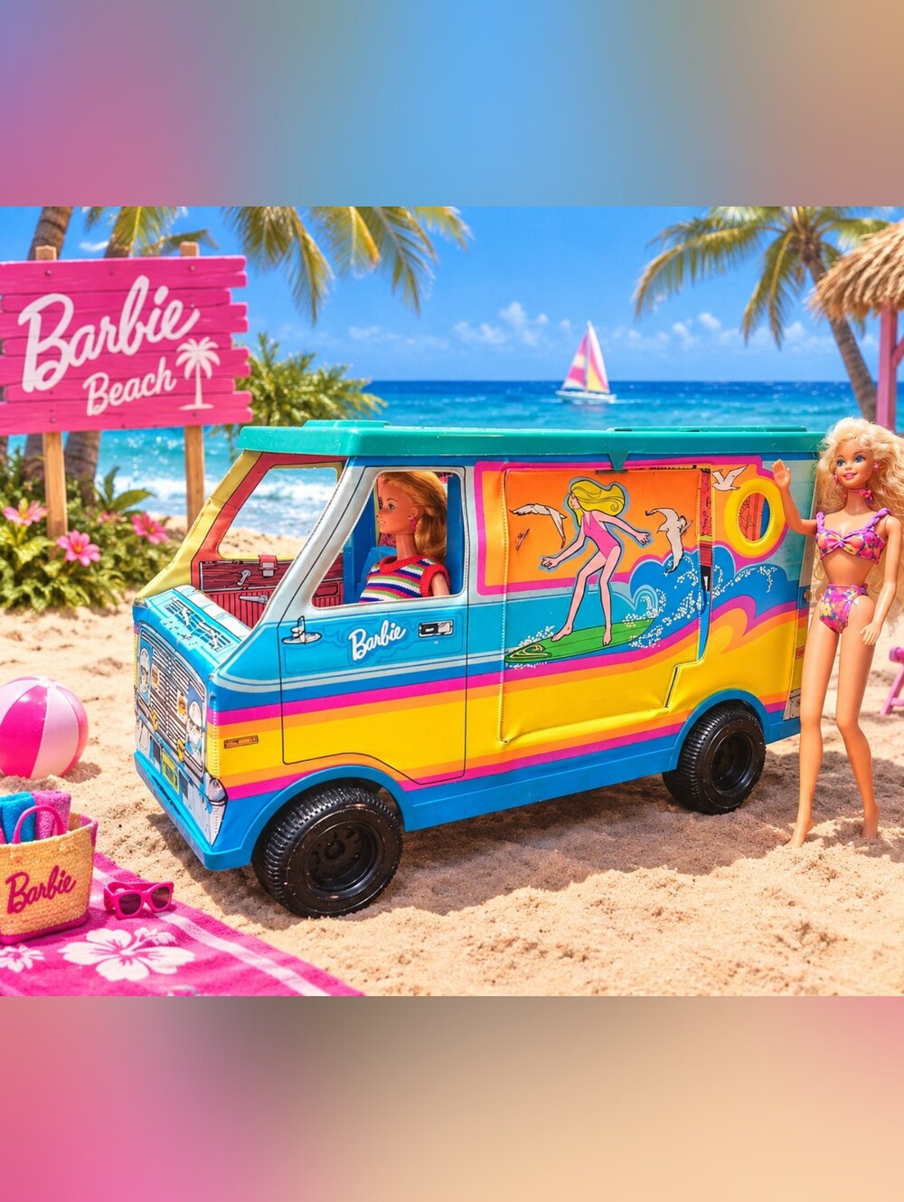 VINTAGE BARBIE 1973 BEACH BUS MATTEL SURFER CAMPER DODGE VAN